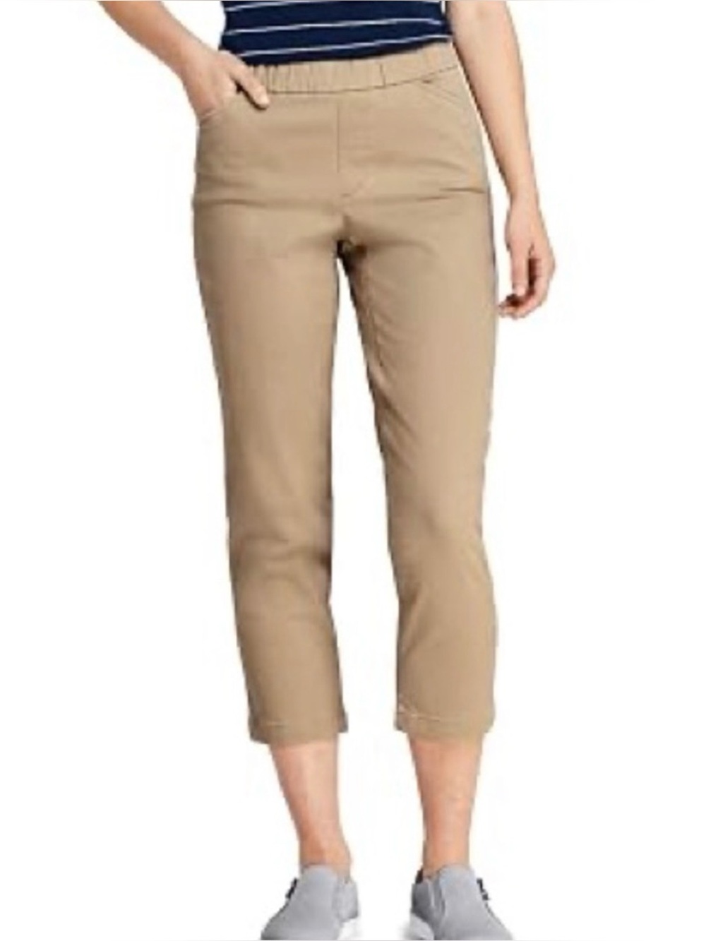 Lands' End Women's Pull-on Cropped  Tan Chino Pants